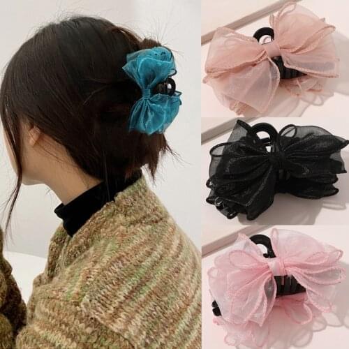 Large Retro Lace Bow Hair Claw Hair Accessories Flower Barrettes Hairpin Big Hair Shark Clip Headwear 2021 Fashion Women Korean