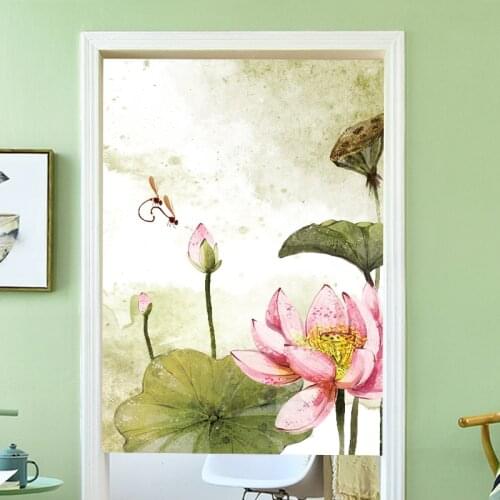 Lotus plants Door Curtain Linen Tapestry Children Study Bedroom Home Decor Bedroom Kitchen Curtain