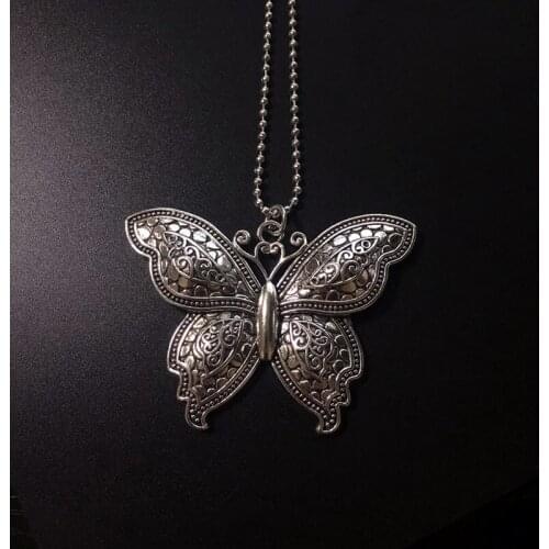 71*53mm 24 inches Ball chain Women Lovely Butterfly Pendant Silver plated Necklace Jewelry