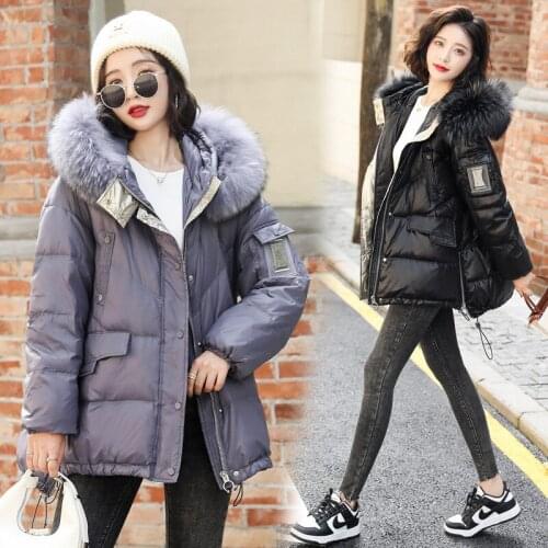 Womens Winter Warm Coat 2021 Fashion Thickened White Duck Down Jacket Raccoon Dog Fur Collar Plus Size Winter Coat Women