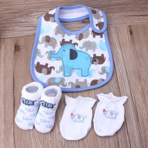 1 Bag Baby Cotton Bibs Towel Socks Sets Newborn Kids Anti-scratch Gloves
