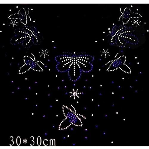 2pc/lot Butterfly neckline strass iron hot fix rhinestone motif rhinestone iron on transfers designs neckline sweater