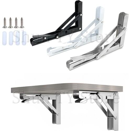 2 Pcs Triangle Folding Brackets Adjustable Wall Mounted Foldable Angle Shelf Bracket DIY Table Bench Home Improvement Hardware