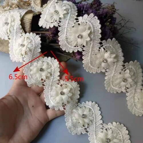 20pcs/lot Ivory Cotton Pearl Flowers Leaf Embroidered Lace Trim Ribbon Fabric Sewing Supplies Craft For Garment Hat Decoration