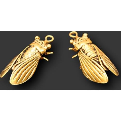 4pcs Antique Gold Color Cute 3D Cicada Alloy Pendant Retro Necklace Earrings DIY Charms Handmade Jewelry Making Accessorie A1267