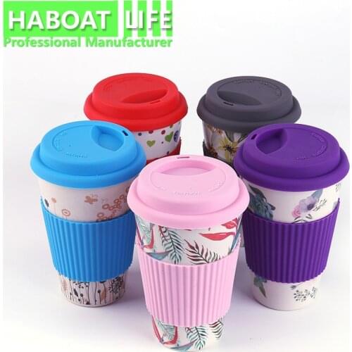 400ml Eco-Friendly Bamboo Fiber coffee mug with chinese painting reusable Anti-scalding Milk tea travel mugs and cups e