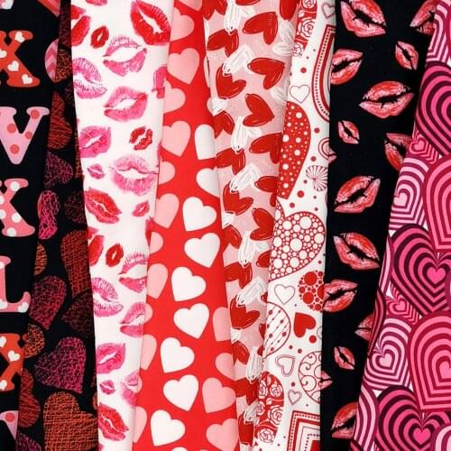 50*150cm LOVE Valentines Day Double Brushed Poly Knit Cotton Fabric Sewing Quilting Fabric Needlework Material DIY Cloth,c15369