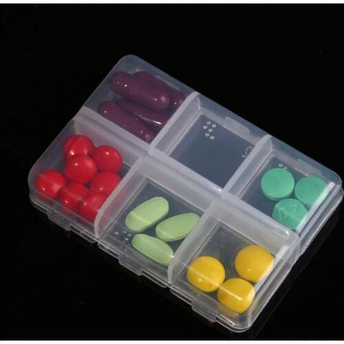 50% Hot Sale 6 Cells Empty Pill Box Braille Weekly Pill Case for Travel