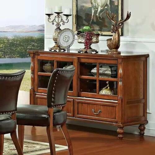 American furniture factory solid wood dining side cabinet solid wood wine cabinet living room retro storage cabinet European sli