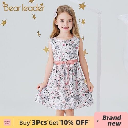 Bear Leader Girl Princess Dress 2021 New Summer Kids Flowers Dress Floral Sweet Party Outfit Butterfly Costume Children Clothing