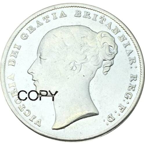 Great Britain 1853 Victoria One Shilling 1st portrait Young head Brass Silver Plated Copy Coins
