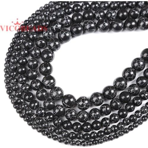 Natural Stone Black Turquoises Howlite Beads For Bracelet Necklace Making Strand 16" Pick Size 4 6 8 10 12 mm