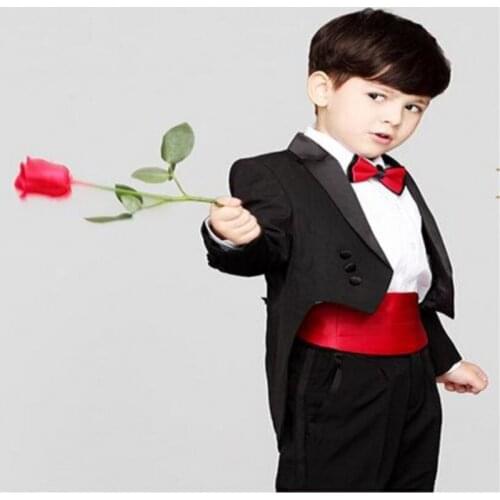 Black Swallow Tail Coat Children Clothing Set Formal Tuxedos Custome Man Wedding Party Prom Blazer Suit (Jacket + Pants) o8