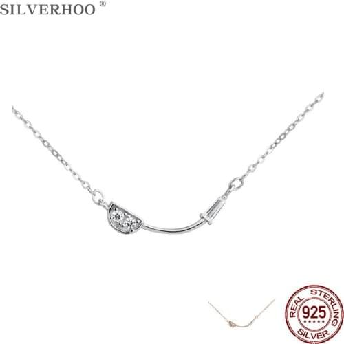 SILVERHOO Sterling Silver 925 Jewelry For Women Trendy Key Pendant Necklace Clear 5A+ Zircon Rose Gold Choker Chain Necklaces