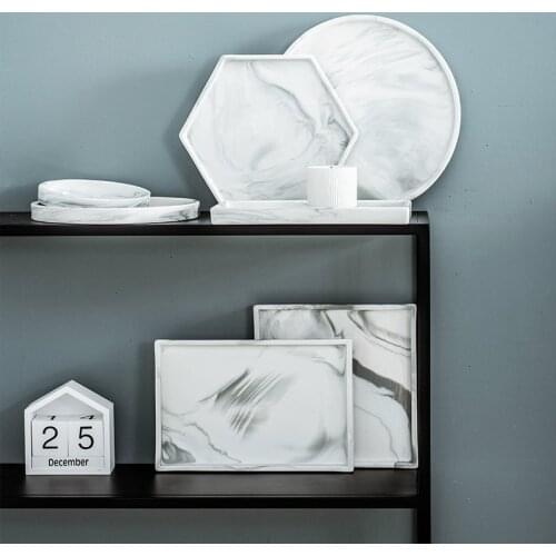 Nordic marble plate ceramic steak plate creative home jewelry storage hotel supplies rectangular tray