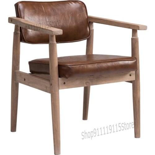 Solid Wood Nordic Retro Armchair Family Back Chair European Coffee Chair Restaurant Dining Chair Study Leisure Chair