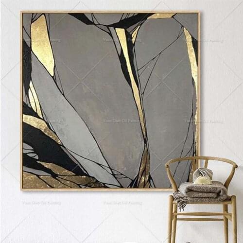 Cool Grey Gold Color Oil Painting Handmade Oil Pianting Handpainted Abstract Painting For Living Room Home Decor