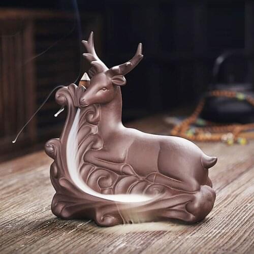 Fawn Christmas Ceramic Backflow Incense Burner Living Room Smoke Waterfall Incense Base for Home Decor Xmas Gifts Cone Censer