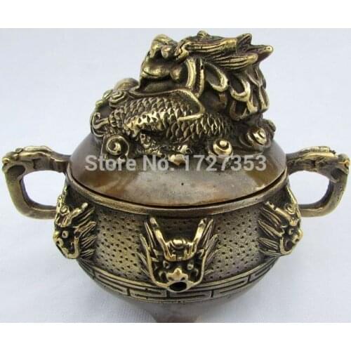Copper incense burner, Dragon head, aromatherapy, Do the old antique crafts censer, heaven and earth, three foot, Retro
