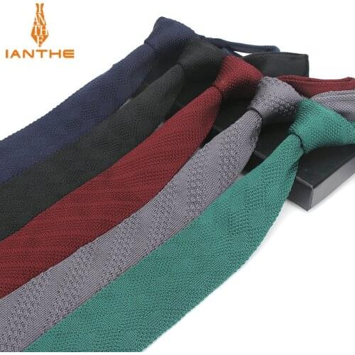 Fashion Burgundy Navy Slim Neck Tie Wedding Knitted Ties for Men Skinny Ties Man Gravata Polyester Narrow Knitted Brand Neckties