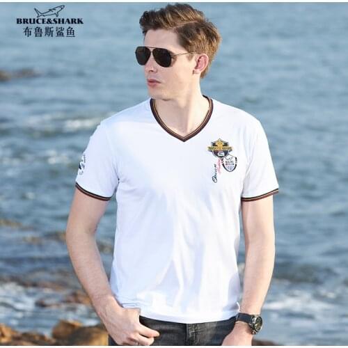 2020 Summer Bruce&Shark Men Tees Short Men T-shirt Soften Stretching pure Cotton Fashion Casual best quality plus size4XL