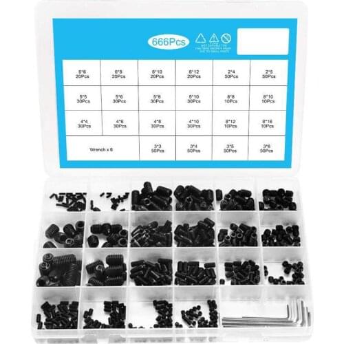 666pcs m2m3m4m5m6m8 black hexagon socket set screw with wrench combination set