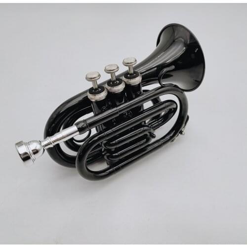 New Arrival MINI Trumpet B Flat Black Nickel Plated Brass Instrument With Case Golves Accessories Free Shipping