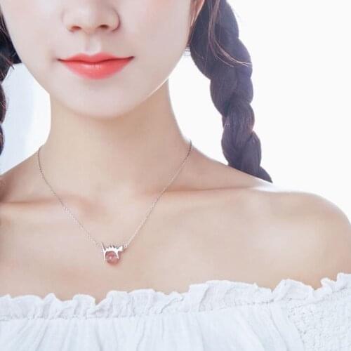 Original Fried Cat Peach Lucky Strawberry Crystal Student Cute 925 Sterling Silver Clavicle Chain Female Necklace SNE315