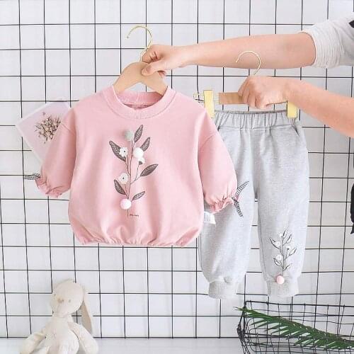 Baby Girl Autumn Fall Clothes Suits Infant Letter Tops And Pants Outfits Kids Sweet Pink Clothing Childrens Active Tracksuits
