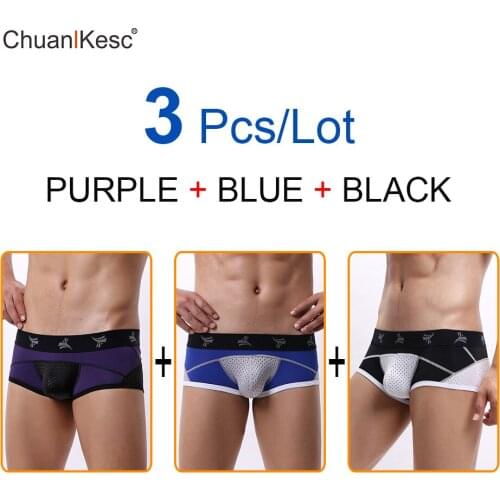 3 Pcs/Lot Sexy mens underwear low waist short flat leg pants big u-bag breathable underwear mens bikini underwear