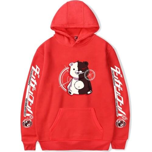 Suitable Anime Monokuma Hoodies Men Women Sweatshirts Fashion Hip Hop Cartoon Red Streetwear Casual Boys Girls Pullovers Coats