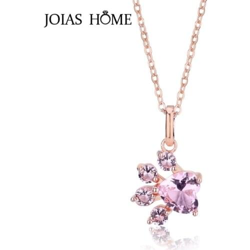 JoiasHome 925 Sterling Silver Necklace Pendant Fashion Rose Gold with Pink Footprint Shape Pendant for Girlfriend Valentine