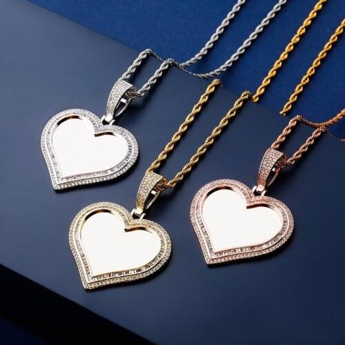 High Quality Love Heart Photo Custom Pendants Necklaces Women Men With Tennis Chains Necklaces Cubic Zircon Collier Gift Jewelry