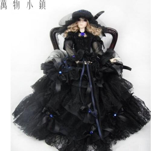 Accept custom NEW Black Lace with Royal Blue Polka Dot Dress Doll Skirts 1/3 1/4 Big girl SD MSD BJD Doll Clothes