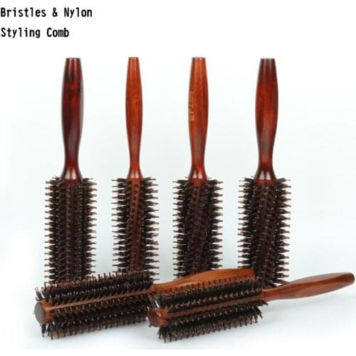 Natural Boar Bristle Straight Twill Hairbrush Massage Comb Anti-Static Luggage Handle Blowing Curling Hairdressing Styling Tool