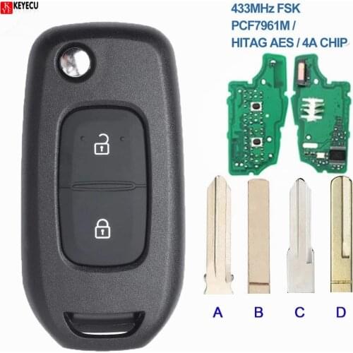 KEYECU Replacement Flip Remote Key 2 Button FSK 433MHz PCF7961M 4A Chip Fob for for Renault Dacia Logan 2 Logan II 2018-2020