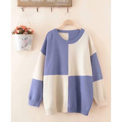 Plus Size Womens Patchwork Autumn Winter Sweaters Casual Long Sleeved Drop Shoulder Outerwear