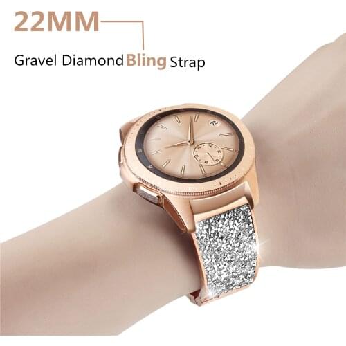 22MM Steel Strap for Samsung Galaxy Watch 3 45mm/46mm/Gear S3 Gravel Diamond Fashion Metal Bracelet for Huawei GT 2 1 Watchband