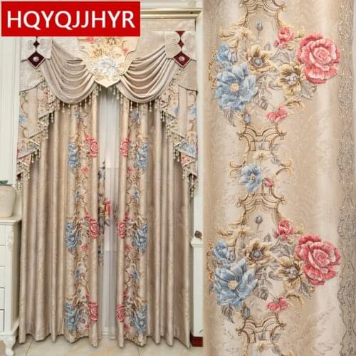 Beige Blue European Top Luxury Royal 4D Jacquard Thicken Full Shading Living Room Bedroom Kitchen Apartment Hotel Curtains