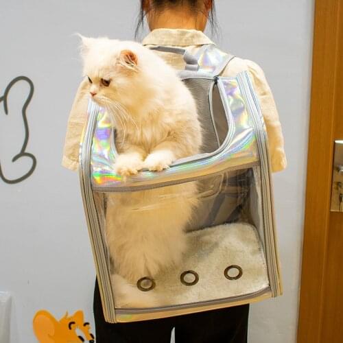 Cat Backpack Go Out Portable Breathable Cat Large Space Transparent Cat and Dog Bag Pet Backpack Laser Dog Backpack