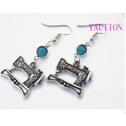 YAUTION Sewing Machine Birthstone Earrings,Sewing Charm Earrings, Personalized Birthstone, Quilt Earrings, Quilters Gift