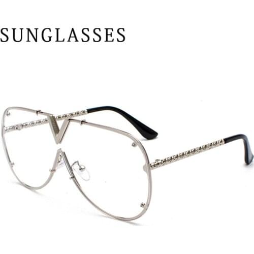Personality Trend Mens V-Shaped Sunglasses For Men And Women One-Piece Large Frame Glasses Gafas De Sol De Una Pieza