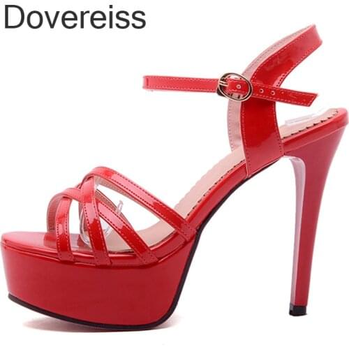 Dovereiss Fashion Summer Womens Shoes Buckle Elegant Waterproof Femmes Red White Stilettos Heels Sandals 41 42 43