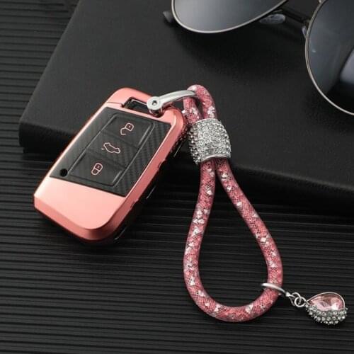 Car Styling Auto Key Shell Case For Volkswagen VW Passat B8 Arteon Passat Variant Skoda Cover Diamond Carbon Fiber Accessories