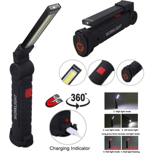 USB Rechargeable 5 Mode COB light Torch LED Work Light Magnetic COB Lanterna Hanging Hook Lamp For Outdoor Camping