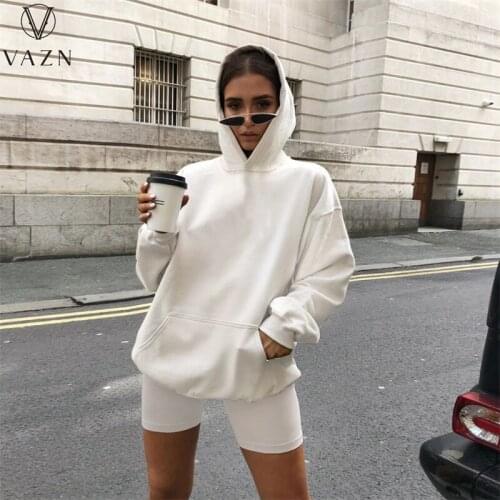 VAZN 2021 Top Quality Regular Tracksuits Set Casual Young Simple Hooded Full Sleeve Short Pants Free Women 2 Piece Set