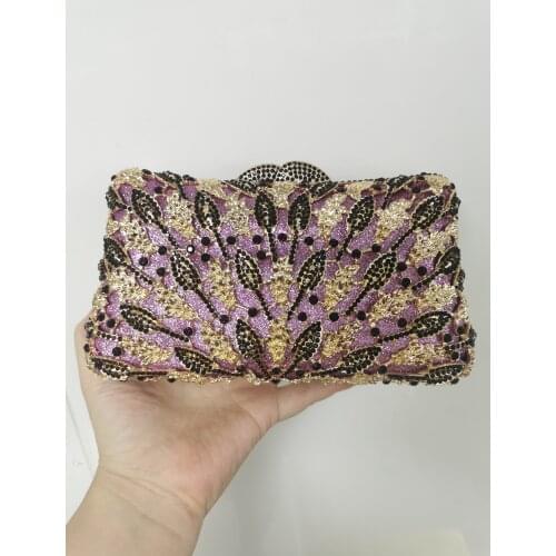 XIYUAN Gold/Silver/Purple Color Crystal Evening Bags Handbags and Purses Bridal Wedding Diamond Clutch Bag Cocktail Party Purse