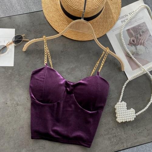 New Solid Color Chain Camisole Womens velvet Fashion Summer Sexy Outer Wear Tops Sleeveless Short Crop Tops
