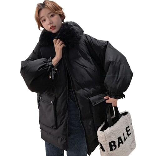 New 2020 winter jacket middle length loose women parka solid long sleeve thick warm hooded fur collar cotton padded jacket W72