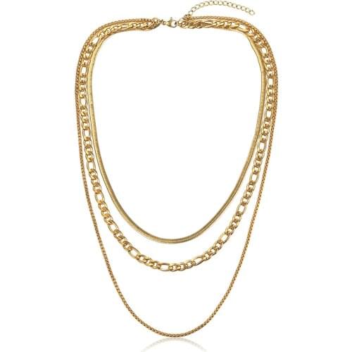 Womens Layered Gold Necklaces Stainless Steel Snake Herringbone Figaro Box Chain Adjustable Trendy Jewelry Wholesale DN300